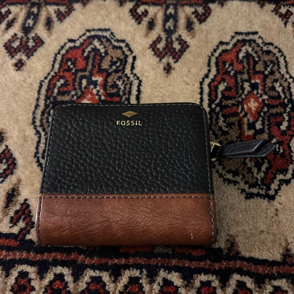 Fossil mini wallet black and camel